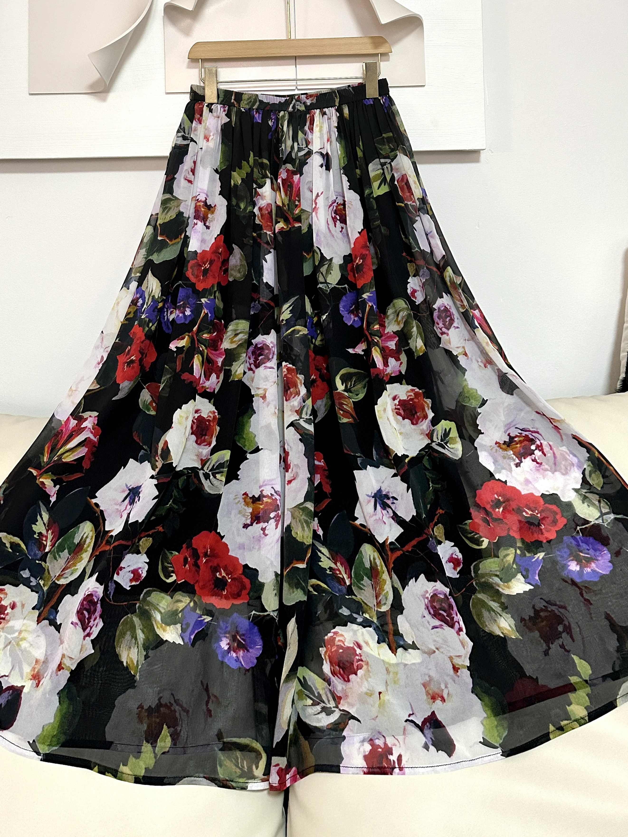 customized  Chinese wind  pure 100 silk elegant half skirt double quality print all stylish ladies long dress