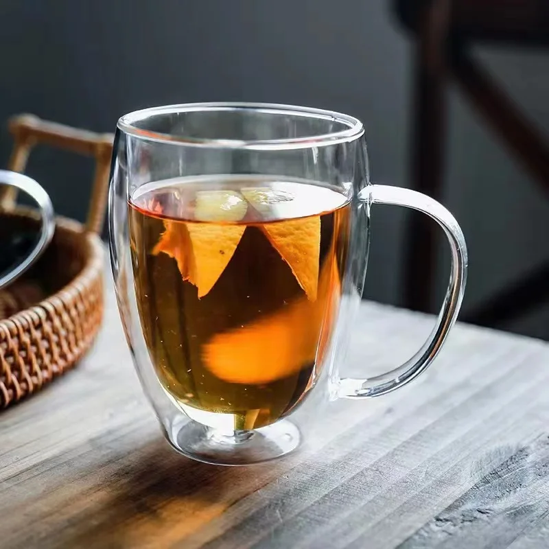Hot Selling 250ml/350ml/450ml Transparent Double Wall Coffee Cups Glass Mug With Handle