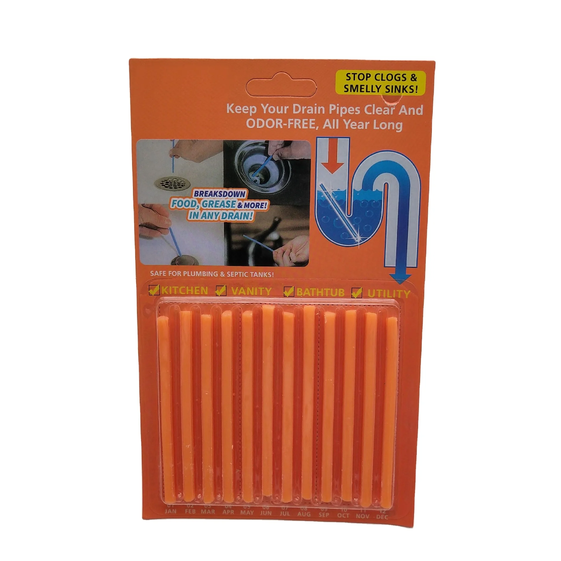 Keeps Drains And Pipes Clear And Odour Remover Sewer Sink Drain Cleaner Sticks 12 Rods