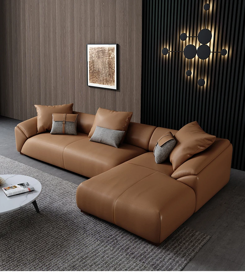 YASITE Modern ModularTop Grain Italian Corner Sectional Leather Sofa Set With Low Armrest