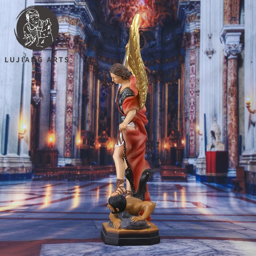 12inch Saint Michael Statue Resin Angel Sculpture Decoration Michael Archangel Defeated Tramples Demon Figurine Religious Gift