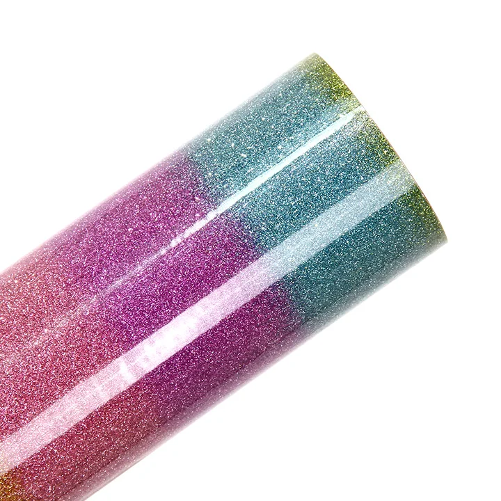 Custom Textile T Shirt Rainbow Glitter Thermal Press Vinyl Rolls HTV Film Heat Transfer Vinyl For Tshirt Clothing Logo