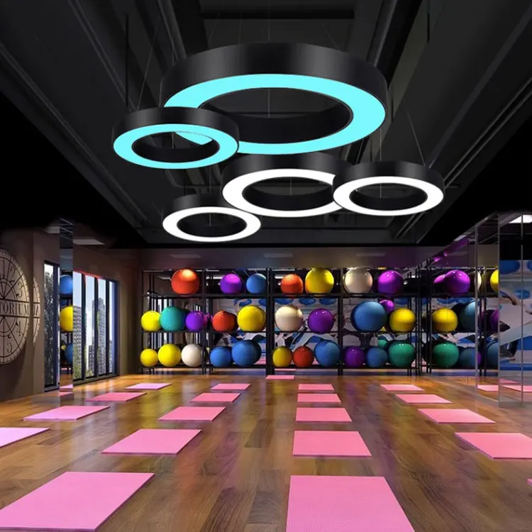 Round RGB pendant light 600mm 800mm Circle Ring Led Hanging lamp Circular linear light for Gym Game Room