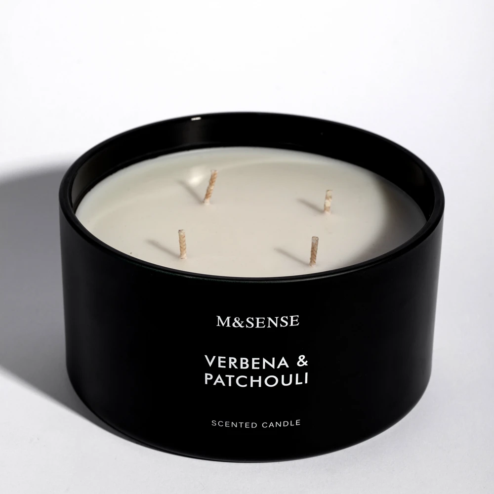 Wholesale Black Pillar Glass Jar Multi Wick Art Scented Soy Wax Candle