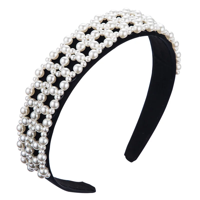 
Baroque simple new bride wide-brimmed headband female handmade pearl fabric headdress popular party catwalk headband 