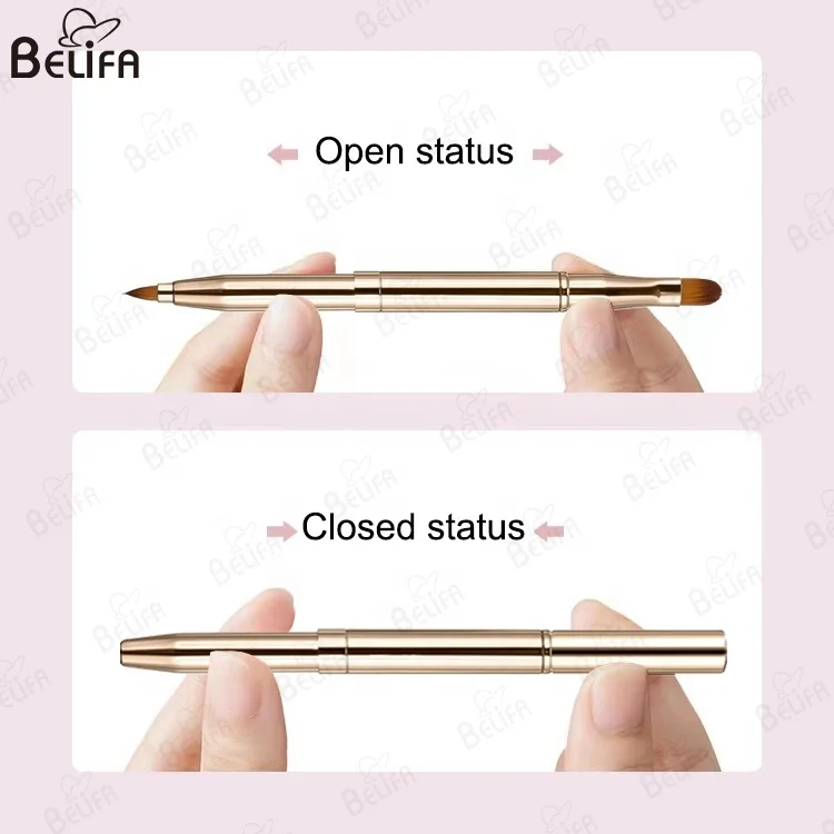 Custom Private Label vegan synthetic hair professional double side dual head lip gloss concealer retractable lip brush with cap