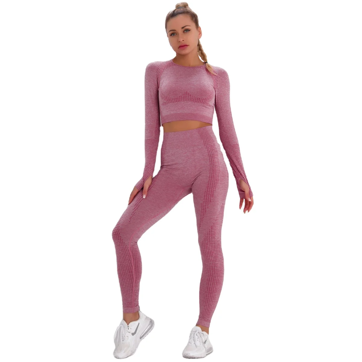 High Waist Workout Leggings + Cropped Top Sport Set Women Active Wear Gym Fitness Yoga Set Clothing