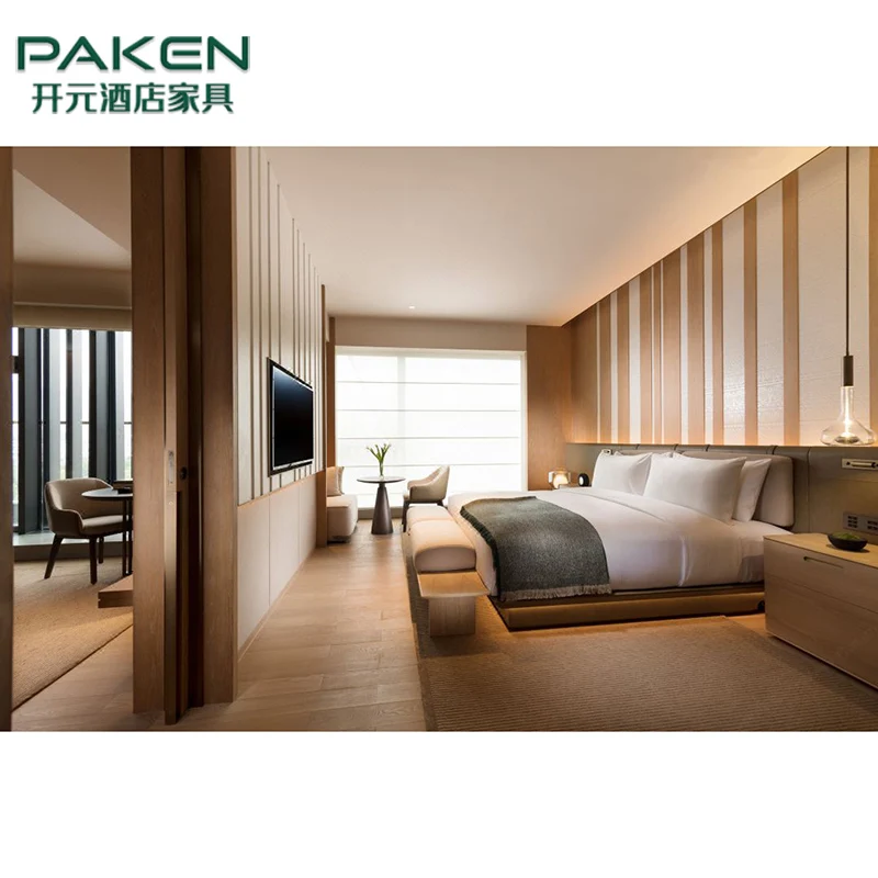 Hilton Hotel Furniture King Bed Room Suite Wooden Headboard Panel Modern Bedroom Sets Furniture For Hotel