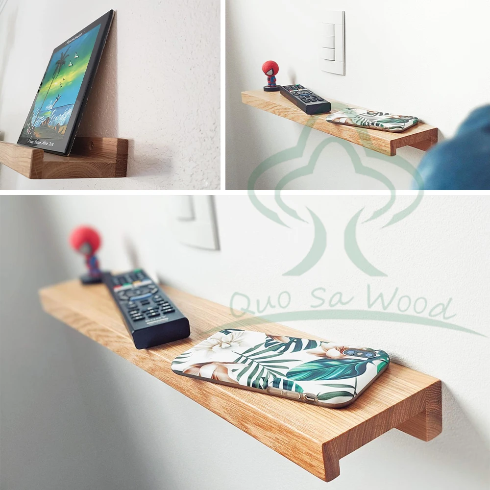 Natural Wood Book Shelves Wall Mounted Rustic Wooden Bookshelf Picture Ledge Shelf For Bathroom Storage Kitchen Rack