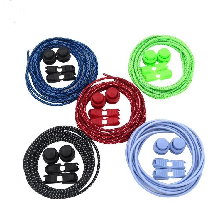 Solid color polyester custom shoe tips elastic lock no tie shoelace