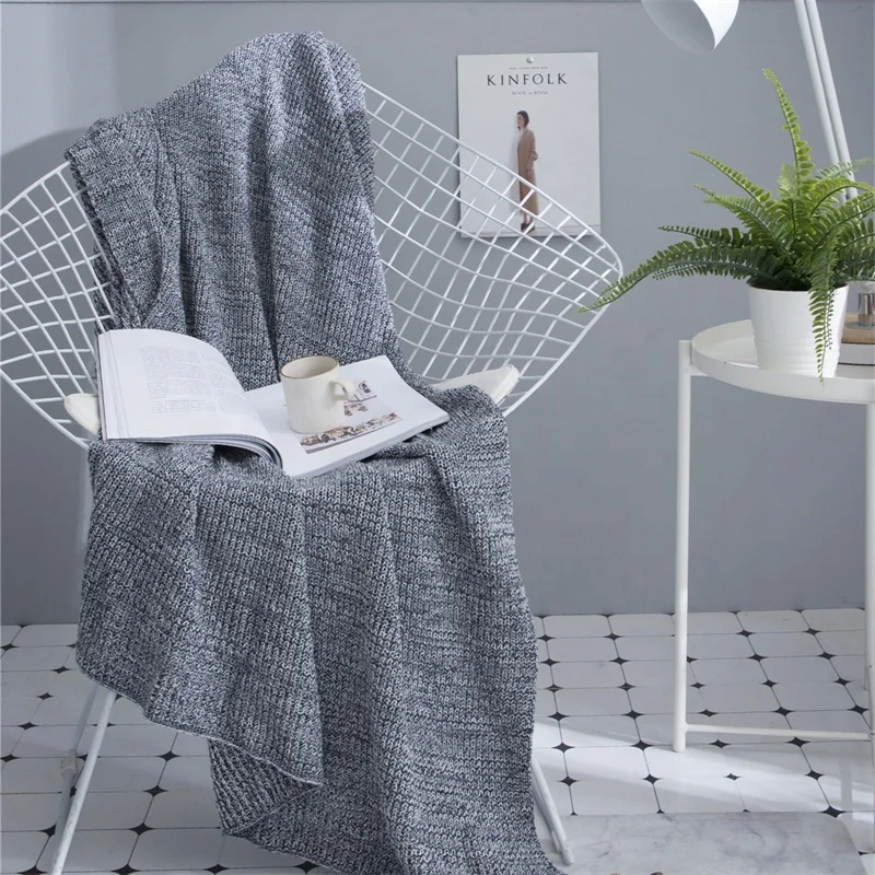 Soft and Comfortable Cotton Gray Knitted Throw Blanket for Sofa and Home decoration Chunky Fluffy Warm JB