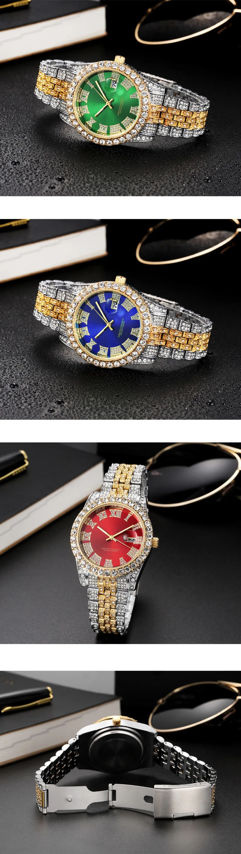 Hip Hop Diamond Watch Fashion Luxury Quartz Watches Stainless Steel Diamond Dial Iced Out Quartz Watch Men Jewelry