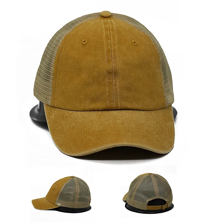 2023 High quality washed trucker cap unstructured cotton mesh back hat pigment dyed hat metal buckle sports cap for sale