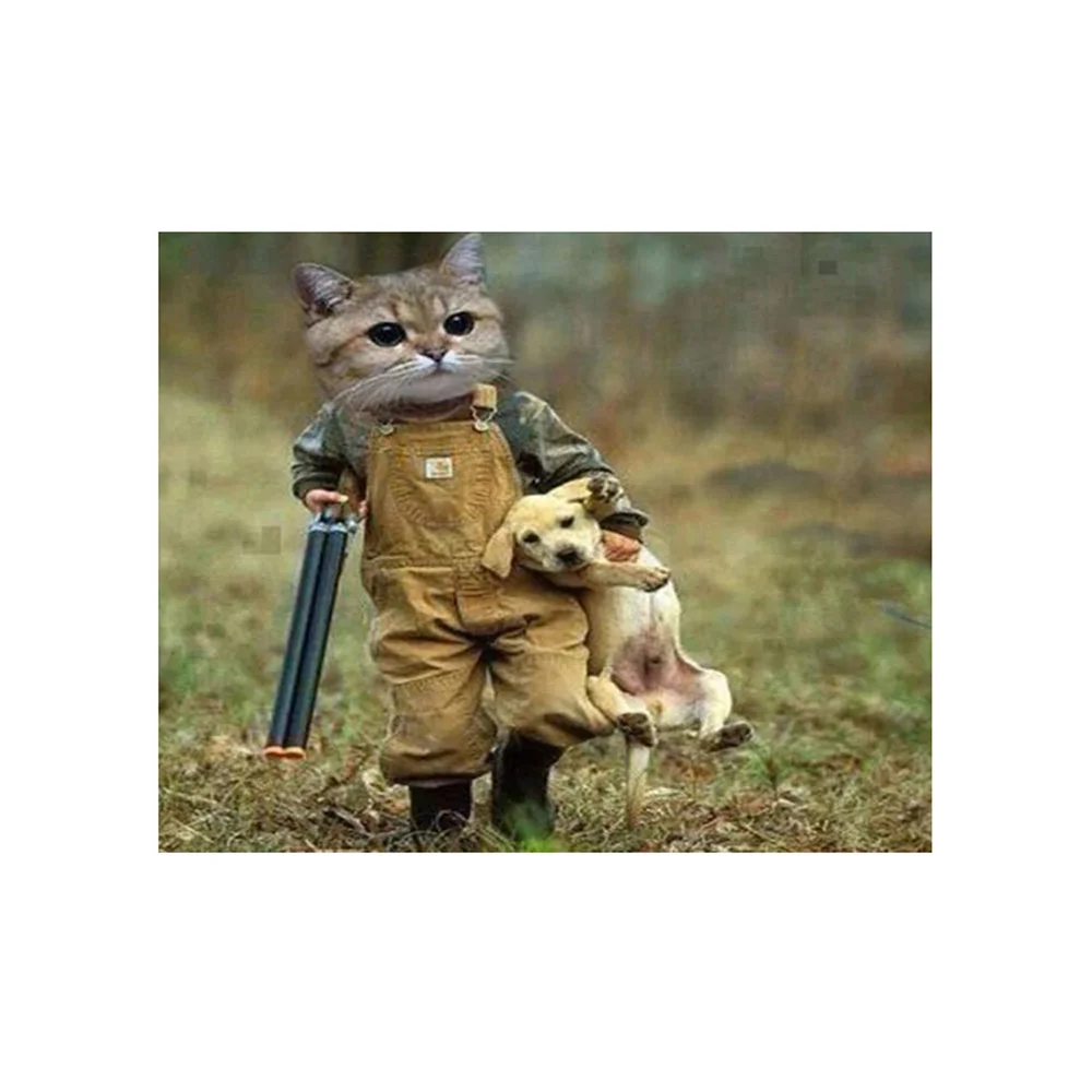 Full drill 5D Diamond painting dog and Cat war Diamond Embroidery Mosaic Cross Stitch Rhinestone decoration gift wall art