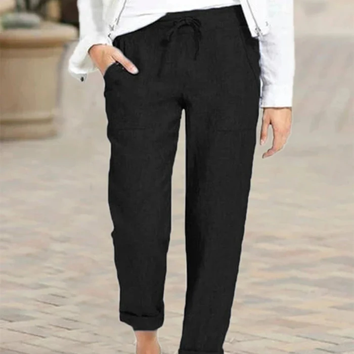 2021 Популярные свободные большие хлопковые конопляные повседневные брюки с завышенной талией и карманами для женщин