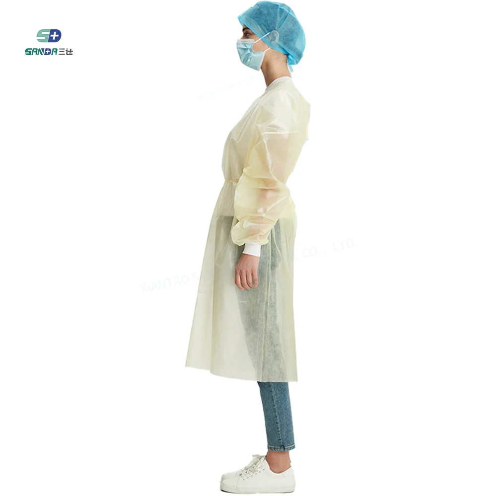 Yellow Color SMS PP PE Non Woven Medical Protective Gowns Disposable Isolation Surgical Gown For Hospital