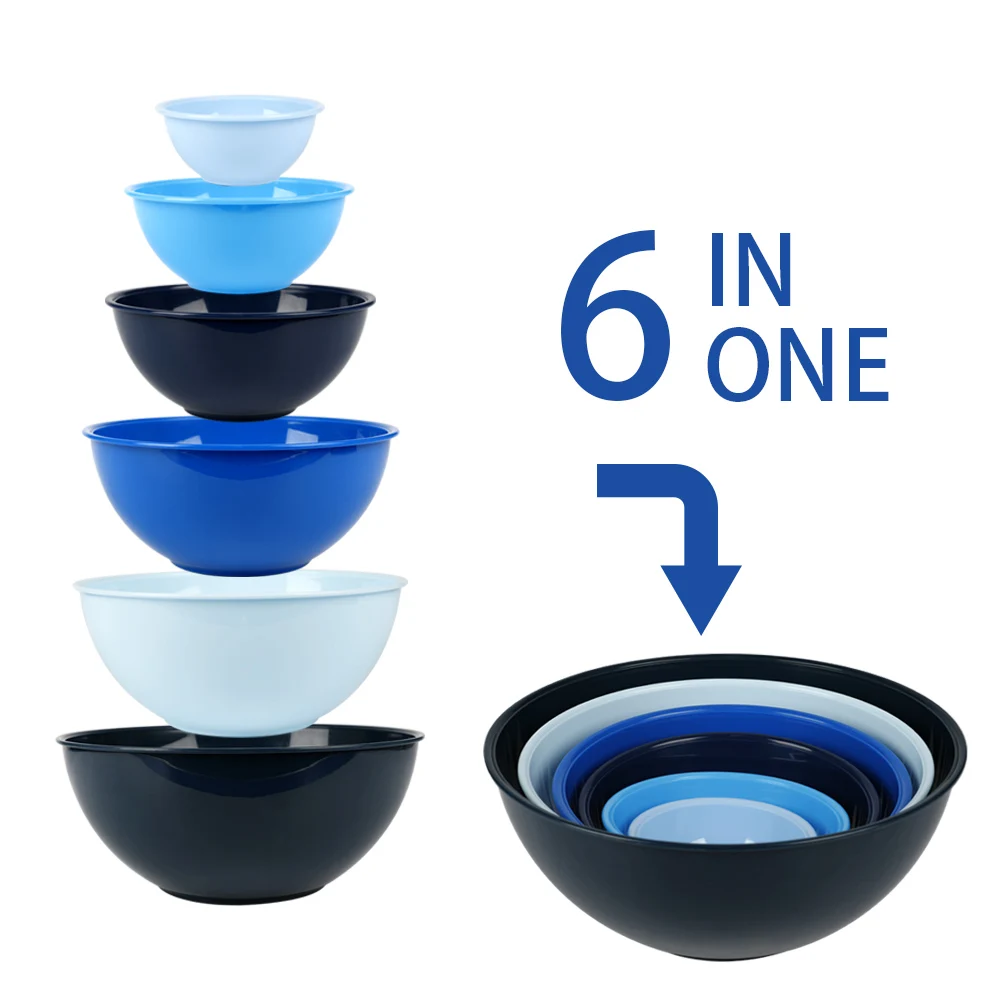 Safe And Healthy Non Toxic Eco-friendly 6pcs Mixing Plastic Salad Bowl