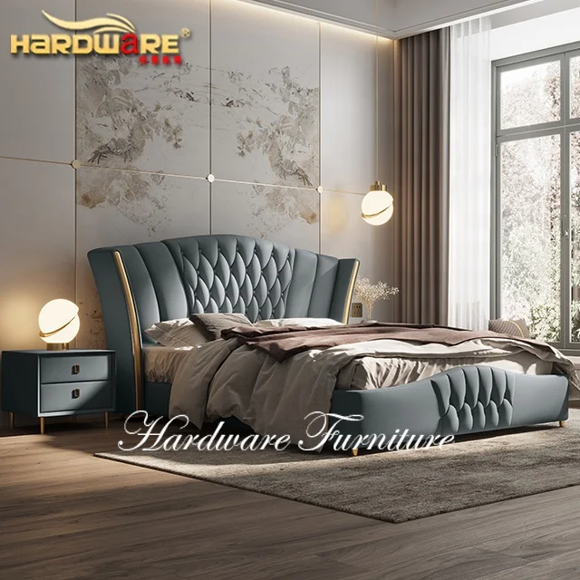 Фурнитура, мебель для кровати, кожаная кровать для пары, деревянная двухместная Свадебная кровать