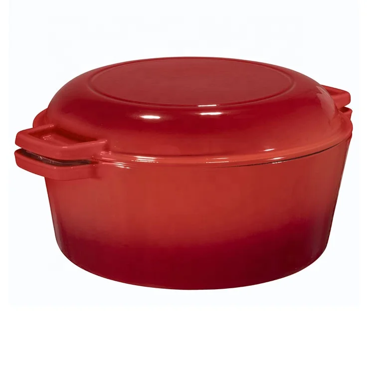 2 in 1 Enamel Cast iron combo cooker cooking pot sauce pot skillet with double handle