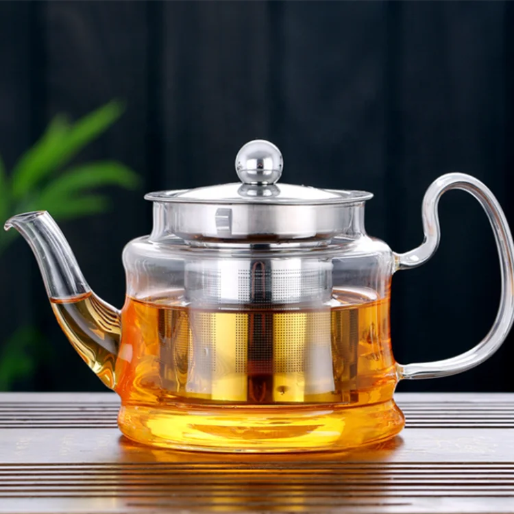 Household 500ML explosion-proof transparent glass flower teapot with steel filter