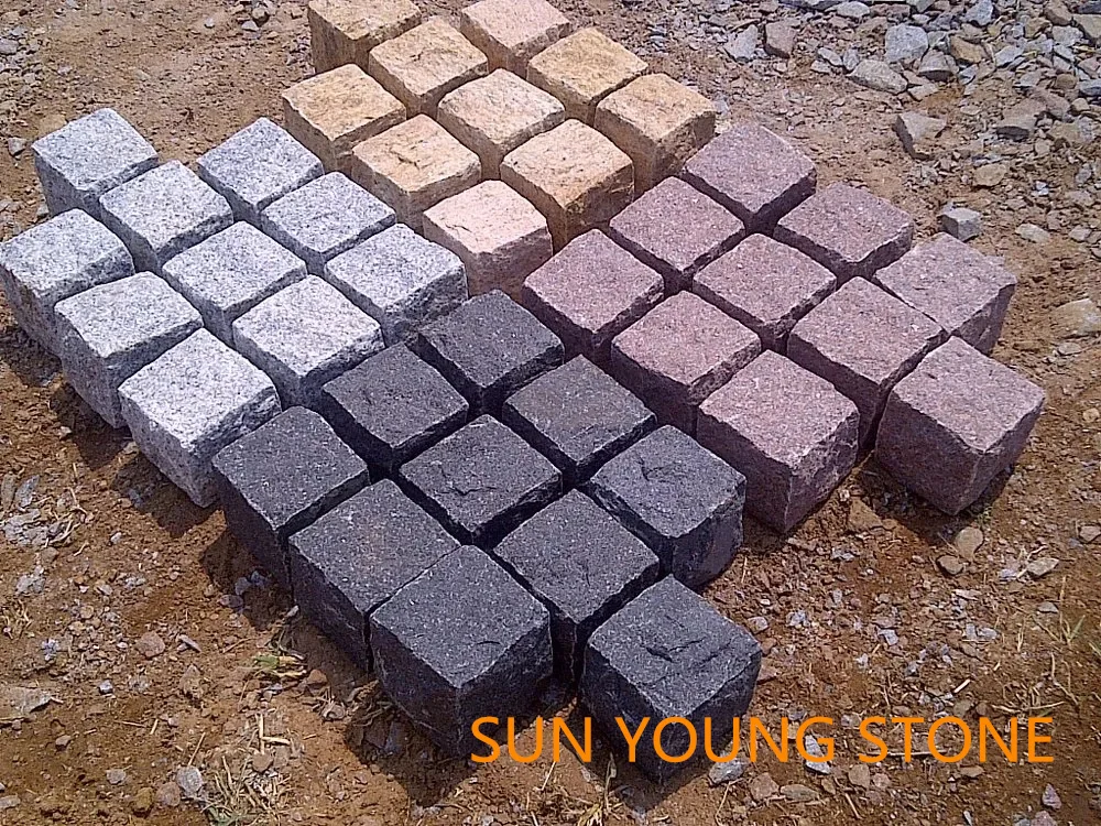 Factory Supply Natural Manga Red Granite Cobbles and Cube Stones for driveways pathways outdoor pavers granite setts
