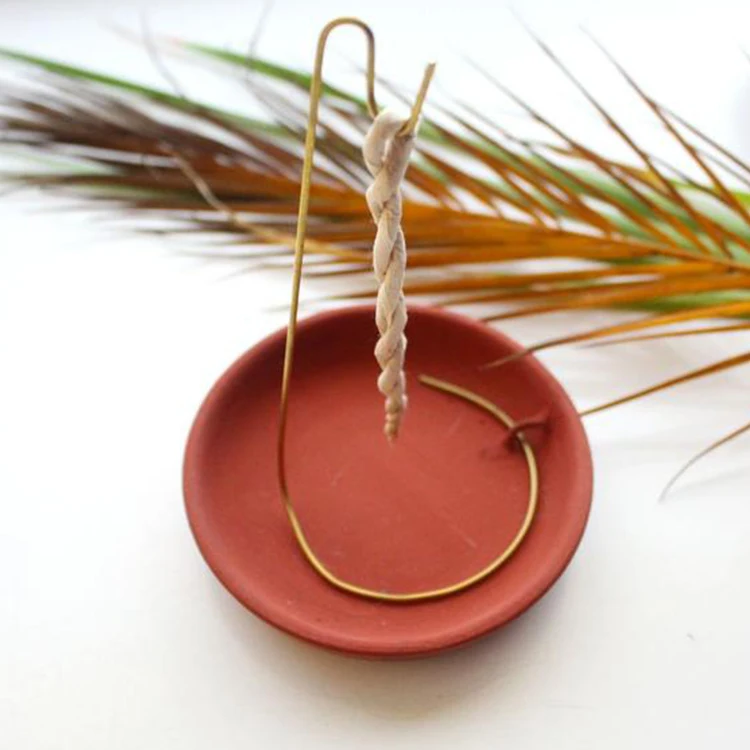 Ceramic Base Plate Brass Stand Rope Incense Burner Censer Made In Nipal