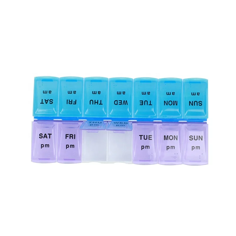 Medicine Box 14 Compartment Pillbox 7 Days Fish Oil, Supplements Pill Box Large Pill Box With Am-Pm Symbols, Portable For Travel