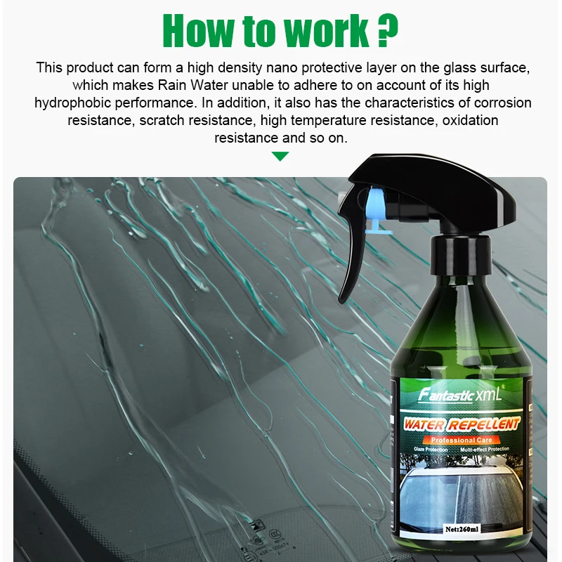 Super Hydrophobic Vehicle Windshield Glass Coating Rain Water Repel Nano Spray 260ML