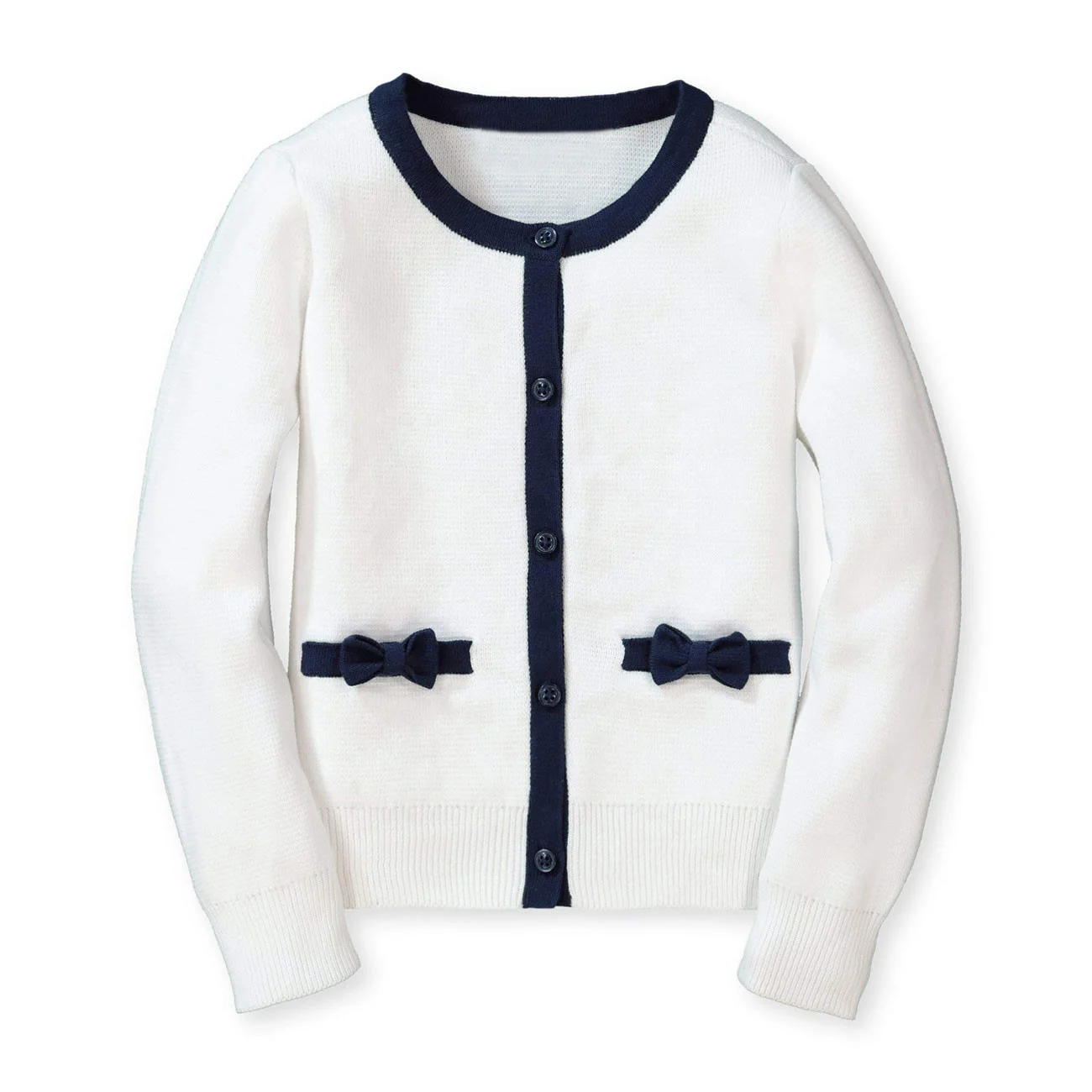 
Custom Pocket Bow Long Sleeve Knitted Crewneck Sweater Girls Cardigan 