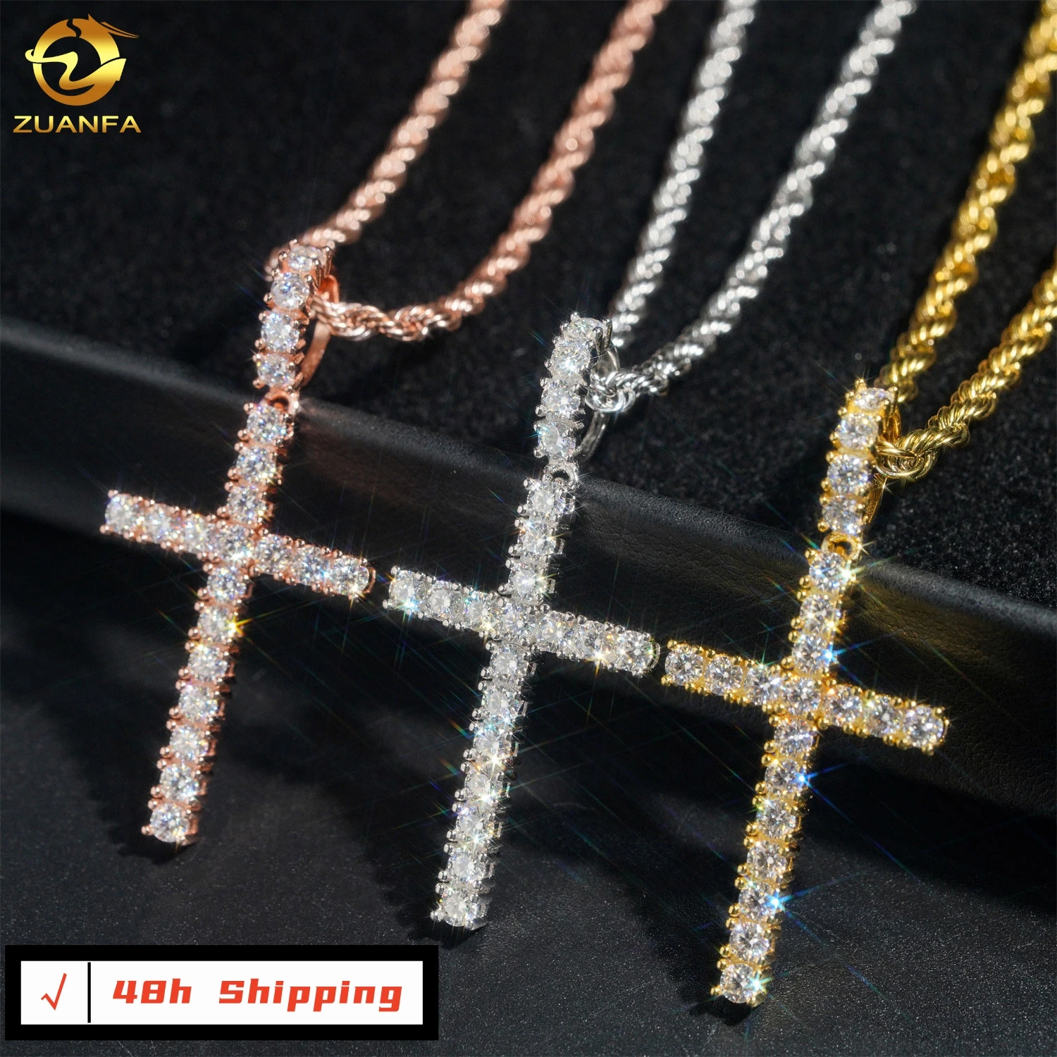 Доставка в стиле хип-хоп ювелирные изделия крест vvs Муассанит кулон Серебряный 925 обледененный с цепочкой