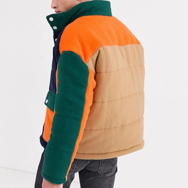 High Quality Winter Cotton Wind Jacket Color Block Funnel Neck Puffer Mens Jackets