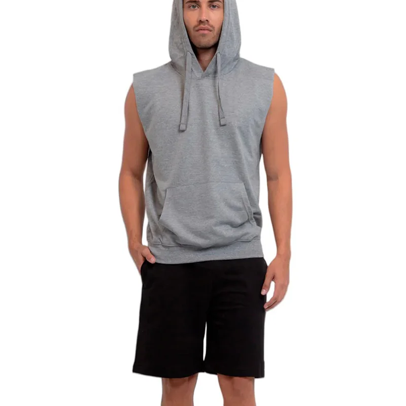 Custom Print Plain High Quality Cotton Workout Hooded Tank Tops Bodybuilding Muscle Cutout Sleeveless Gym Hoodies Men