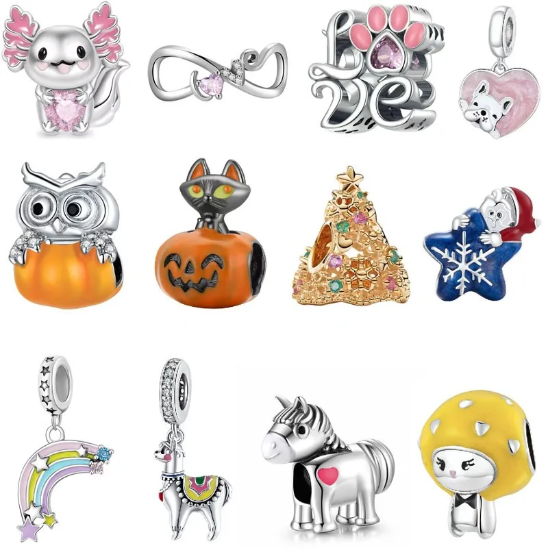 Little Dragon Heart Holding Owl bead charms for jewelry making Little Horse Diy Beaded New arrive Christmas Tree Snowman Pendant