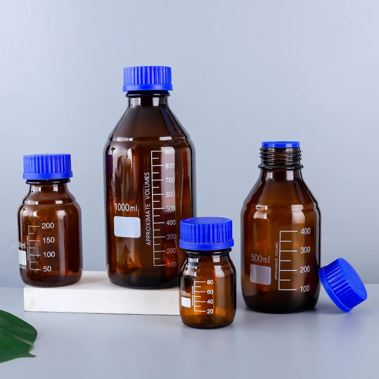 Child-Resistant 100ml-1000ml Laboratory Glass Square Reagent Bottle Clear Liquid Chemistry Media Storage round Container