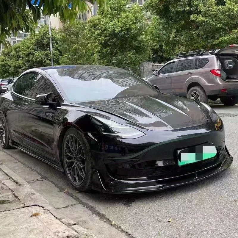 CMS Style Carbon Fiber Front Bumper Hood Bonnet for Tesla Model 3 Auto Racing Car Body Kit