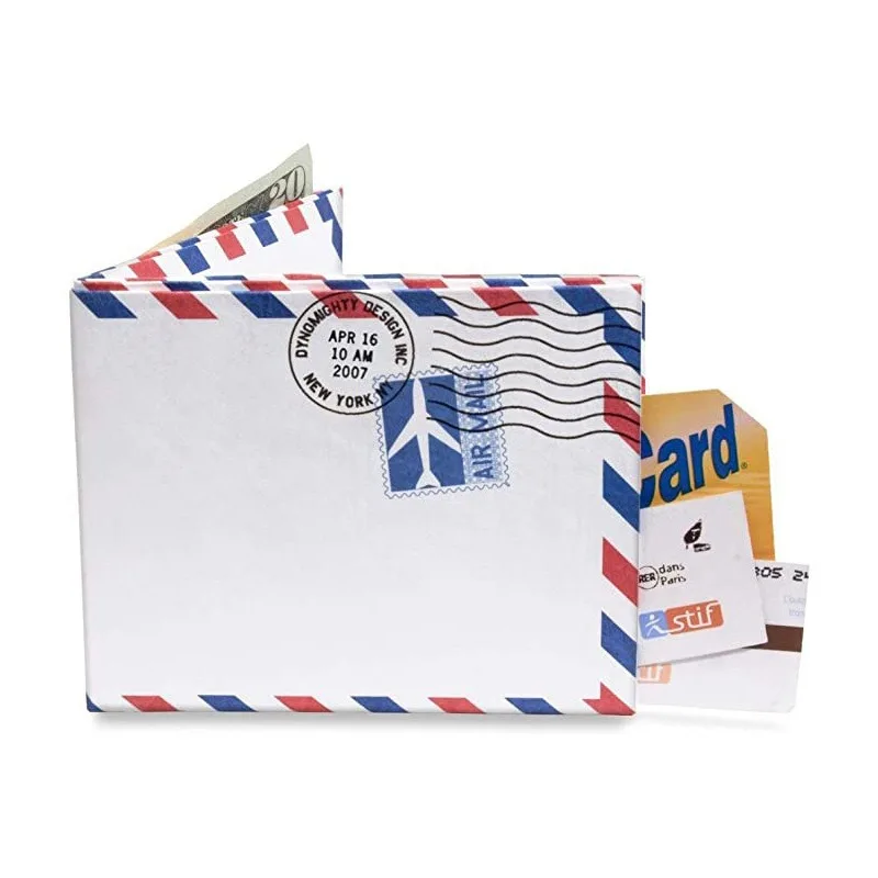 2024 Custom Waterproof Recycled Dupont Tyvek Paper Mighty Wallet With Coin Pocket Red And Blue Strip Paper Window Package Pocket