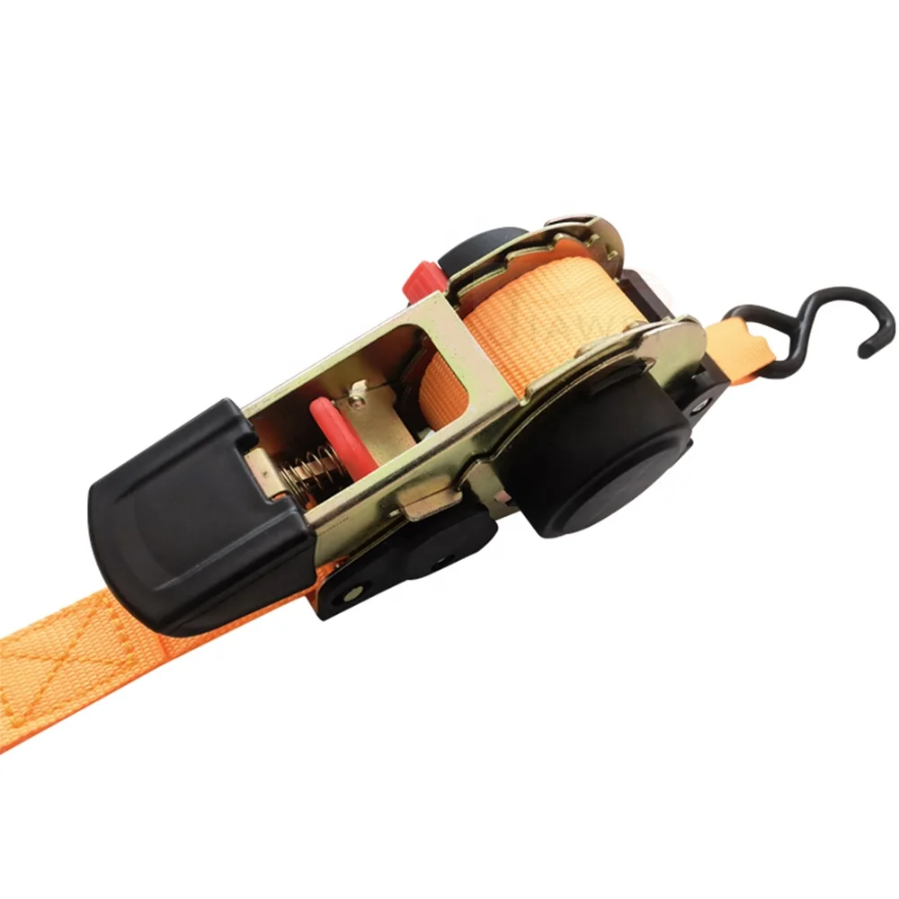 Retractable ratchet tie down belt strap