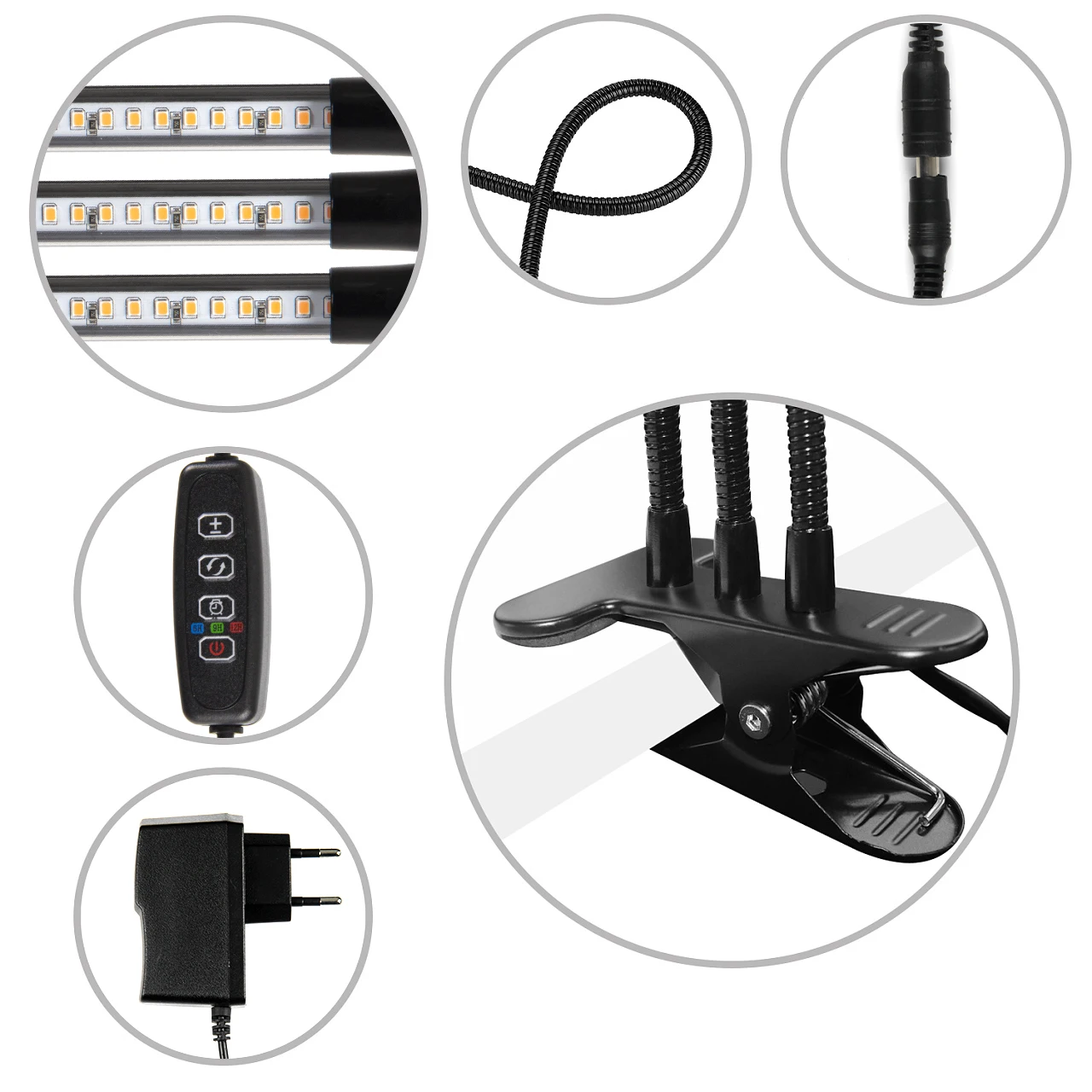EU Black 3 Heads Red Blue Color Led Grow light 5V 2835 Led Desk Clip Lamp with usb connector