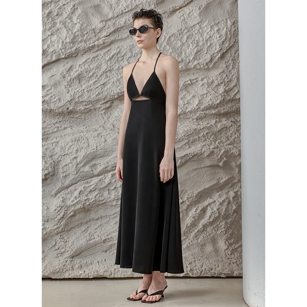 Wholesale clothes 2022 latest designs fashionable summer ladies sexy deep v neck hollow out waist a-line maxi casual dress