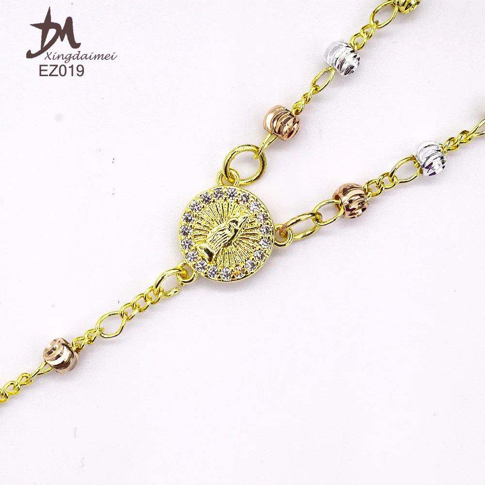 Z019 gold  rosary necklace wholesale three colors Zircon religious jewelry rosary beaded necklace