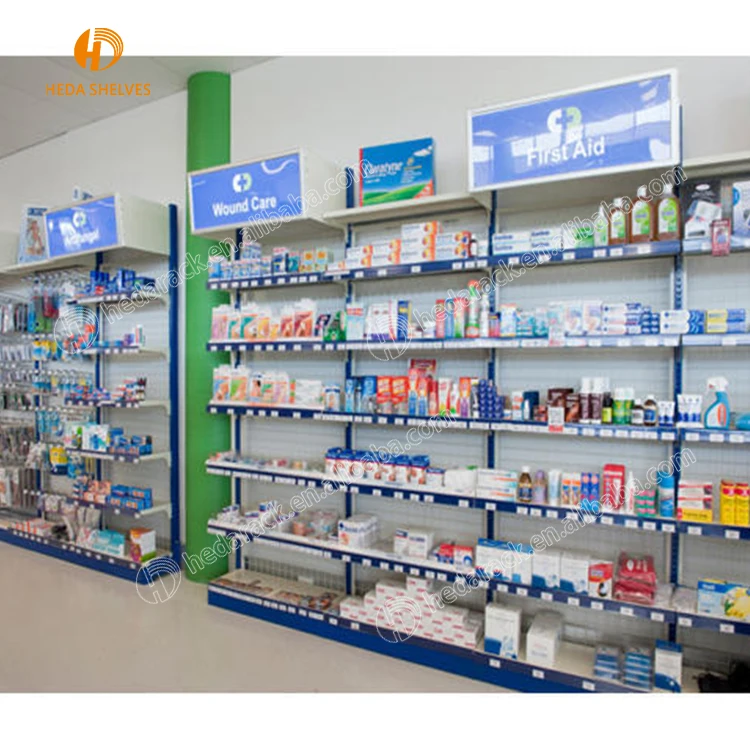 Wood Pharmacy Shelves Shop Interior Display Racks Furniture Medical Retail Store Counter Design For Pharmacy