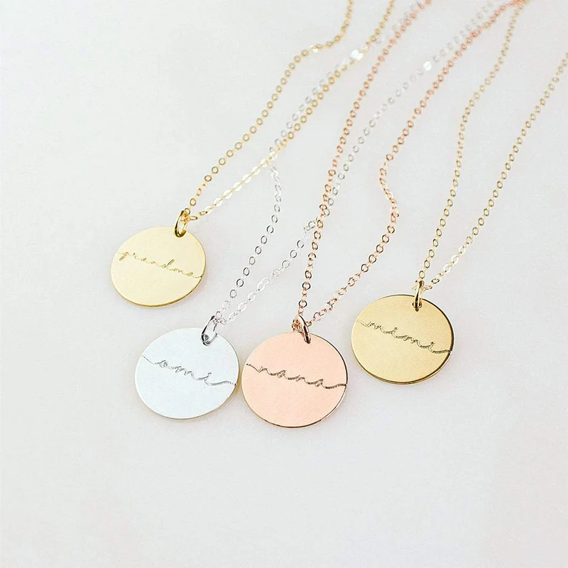 Stainless Steel Coin Disc Pendant Necklaces Trendy Jewelry 2021 Wholesale Accessories Women Etch Name Necklace Personalised