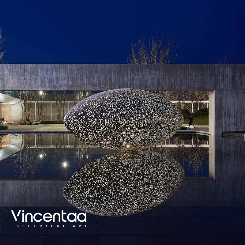 Vincentaa Unique Design Stainless Steel Hollow Out Egg Sculpture Outdoor Installation Art Sculpture