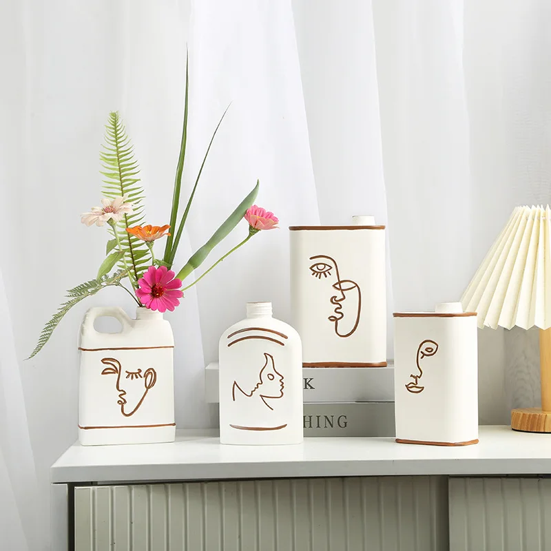 Creative home Nordic style painted vase decorative ornaments geometric abstract art Internet celebrity ceramic crafts vase