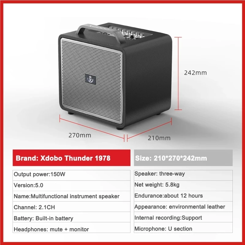 Xdobo Thunder 1978 Horn 150W Audio System Dj Amplified Loud Speaker With 2 Wireless Microphones Echo And Tripod Stand