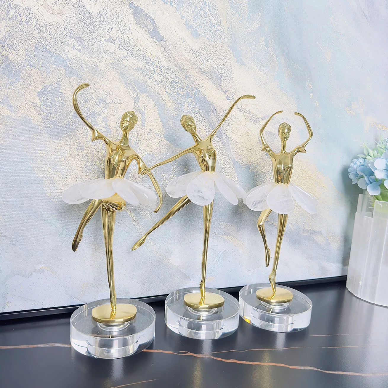 Light luxury home accessories decoration creative natural crystal model room porch metal ornaments ballerina girl crafts