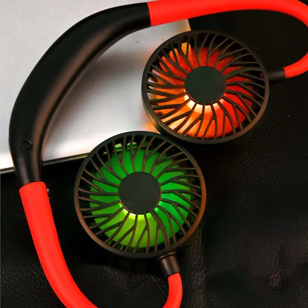 RGB Light With Aromatherapy Neck Fan 7 Blade Mini Fan 2020 Summer Trend Rechargeable Lazy Wearable Sports Portable