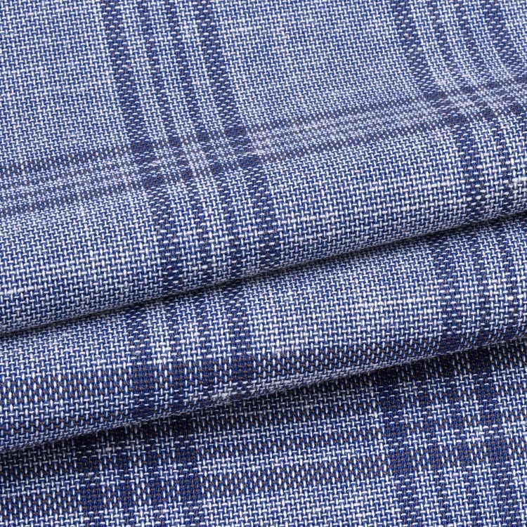 2024 Hot Sale Blue Plaid Striped Shirt Cloth Fabric Custom Classic Suit Polyester Linen Fabric