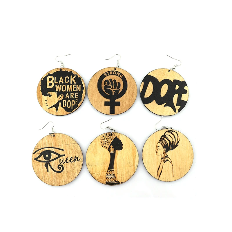 Wooden Engraved Ethnic African Tribal Earrings