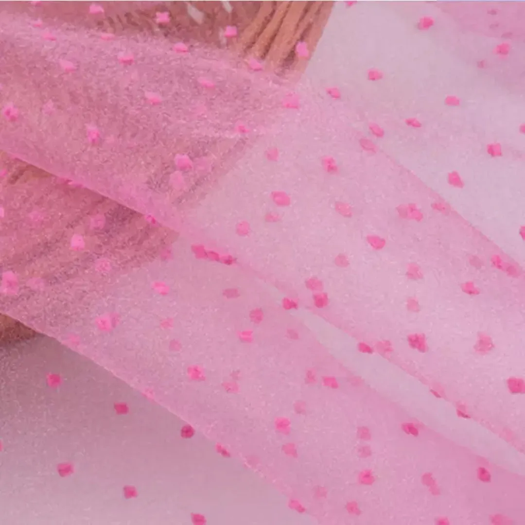 In Stock Dot Pattern Jacquard Weave Polyester Bubble Seersucker Organza for Bridal Veil